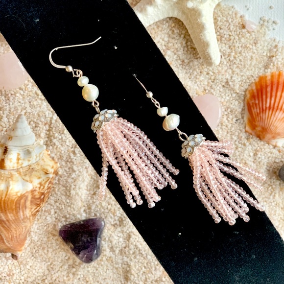 Genuine Pearl Jellyfish Tassel Earrings in Sterling Silver - Picture 2 of 4
